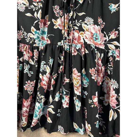 Altar'd State Floral Long Sleeve Blouse S Black Multicolor Polyester Women's Top - Picture 2 of 12